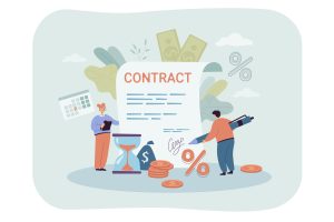 Business people signing large employment contract document