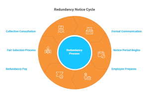 Redundancy process stages in circular infographic