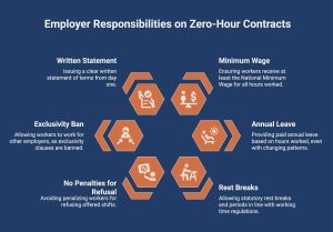 Infographic showcasing employer responsibilities on zero hour contracts
