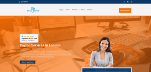 Screenshot of Direct Payroll Services website showing managed payroll, outsourcing, CIS payroll, and business tax services for SMEs in the UK.