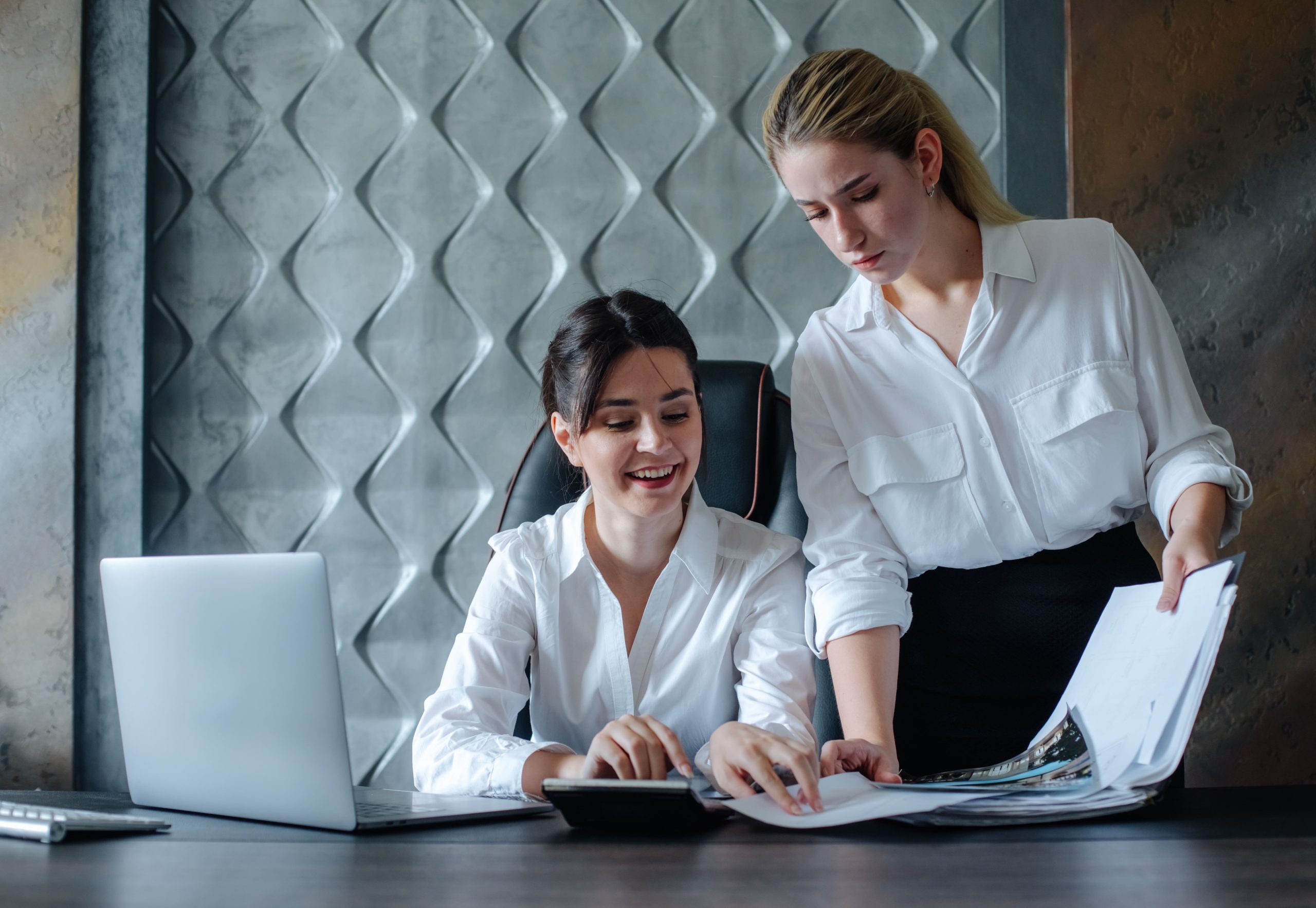 young business lady female director discussing reports